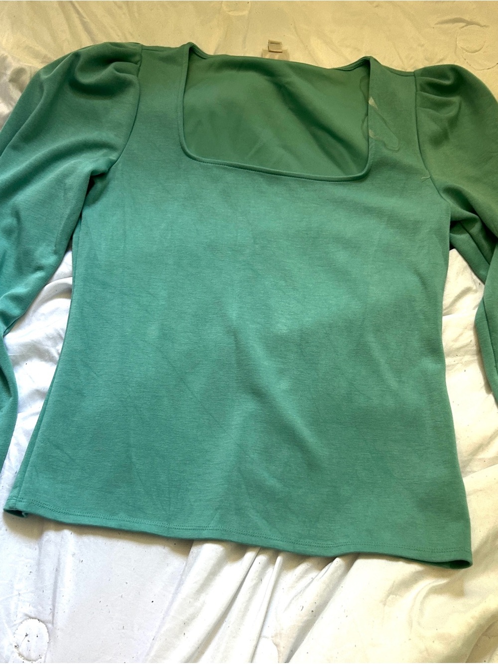 Worthington Sage Green Square Neck Puff Sleeve Long Sleeve Top Size M 💚